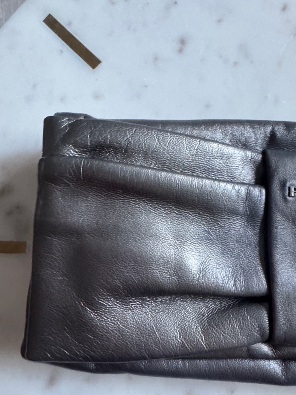 Prada Nappa Metallic Pewter Leather Fold-Clutch - Picture 9 of 13